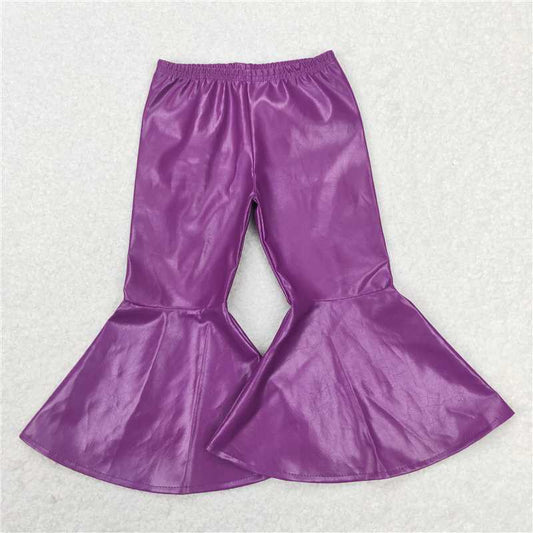 P0019 Sibling Baby Girls Leather Bell Bottom Flare Pants