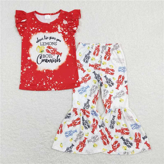 GSPO1170 Lemon crayfish red short-sleeved trousers suit