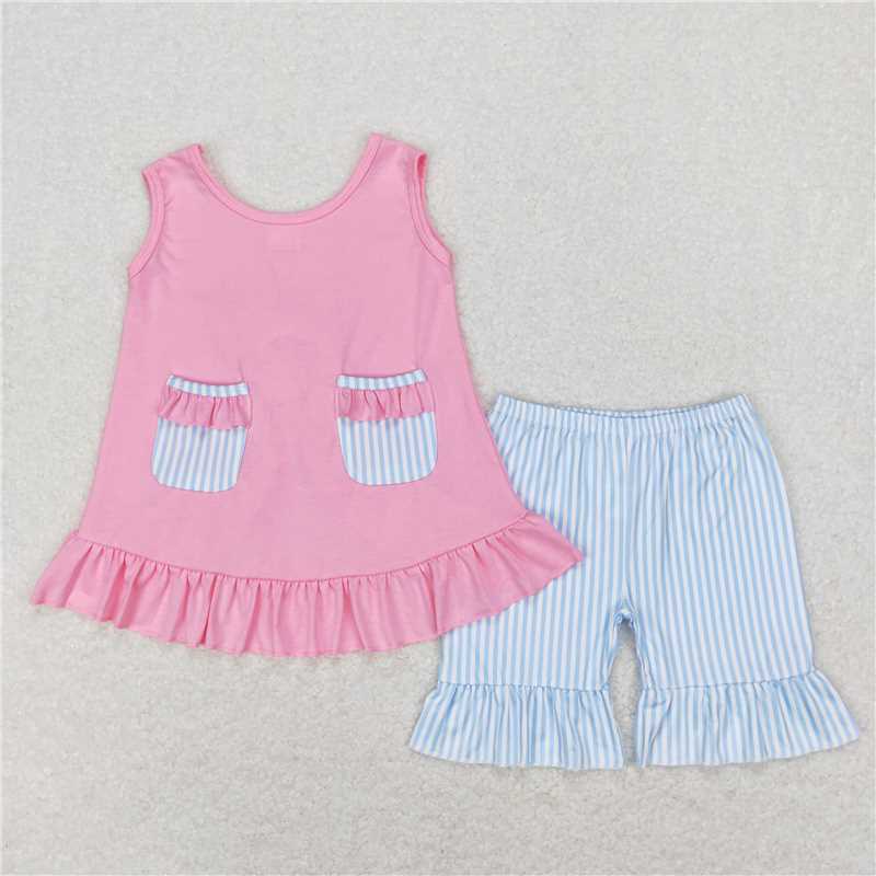 Baby Girls Pink Pocket Tunic Ruffle Shorts Outfits Clothing Sets