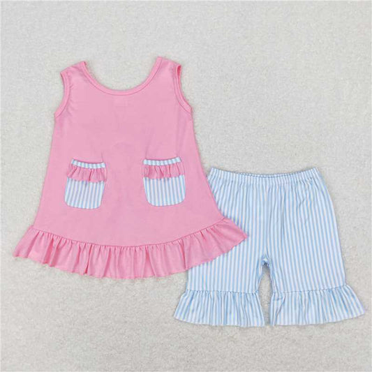 Baby Girls Pink Pocket Tunic Ruffle Shorts Outfits Clothing Sets