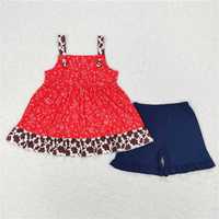 Baby Girls Paisley Straps Tunic Cow Top Ruffle Shorts Clothes Sets