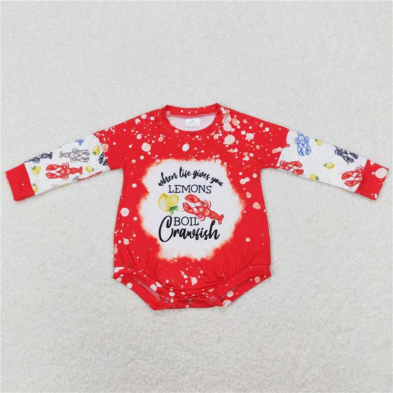 LR0875Lemon crawfish long sleeves baby girls romper