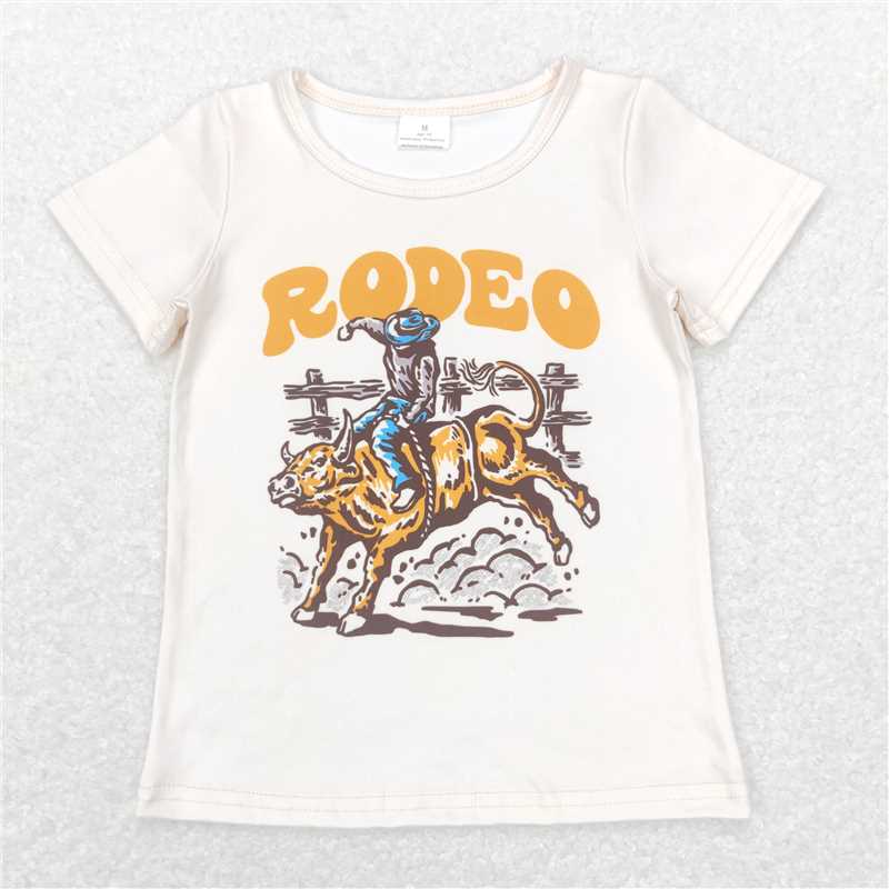 BT0515  Baby Boys Ivory Western Rodeo Short Sleeve Tee Shirts Tops