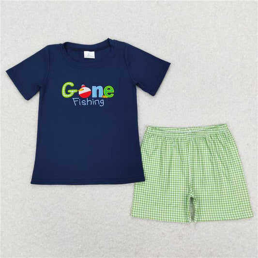 BSSO0395 Baby Boys Short Sleeve Gone Fishing Shirts Shorts Outfits Clothes Sets