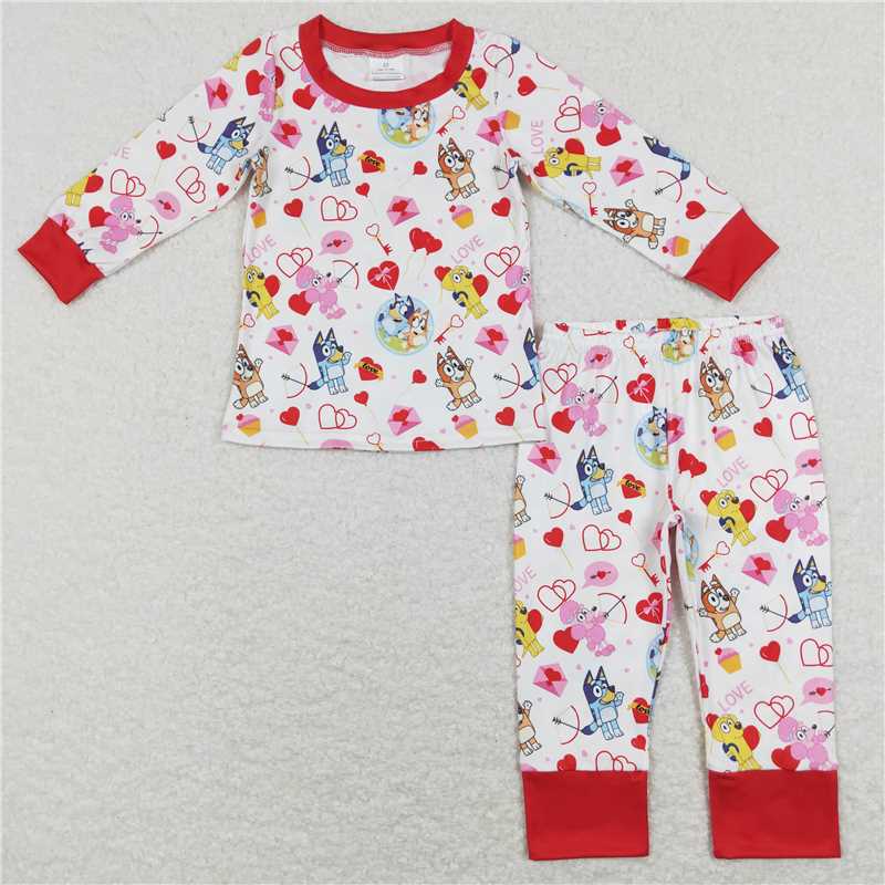 GLP1143Red heart dog arrow kids girls valentine's pajamas