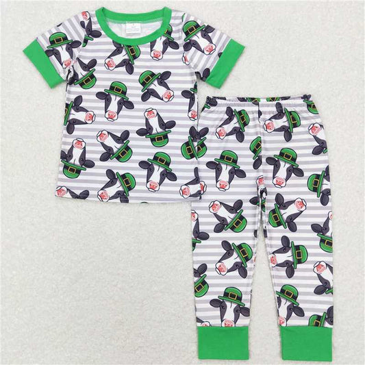 BSPO0279 Baby Boys St Patrick Day Cow Top Pants Pajamas Clothes Sets