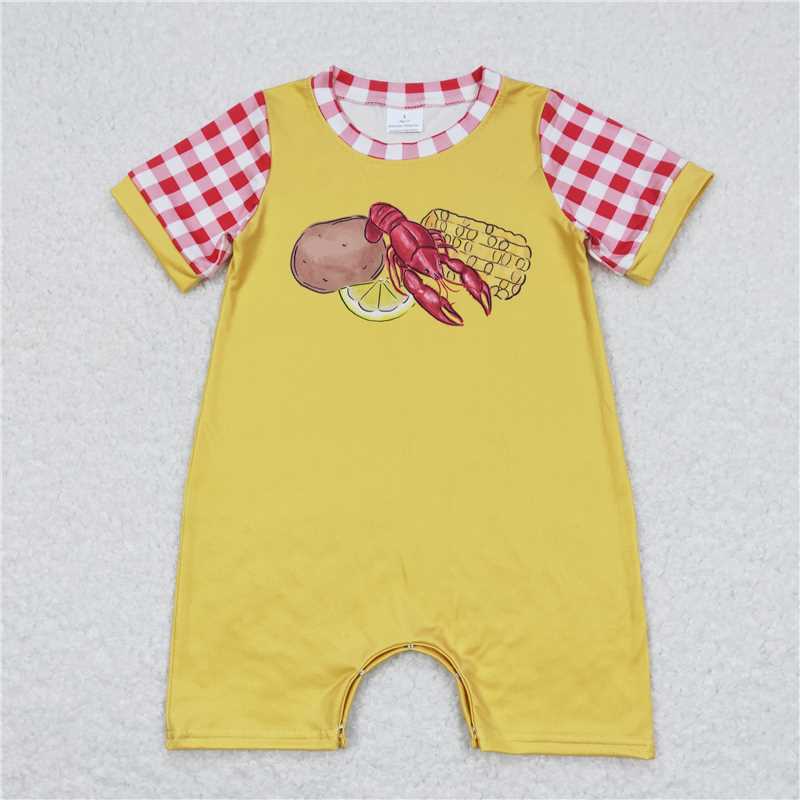 12.30 RTS NO MOQ （In stock）Matching SR0770 Baby Infant Boys Potato Crawfish Corn Rompers