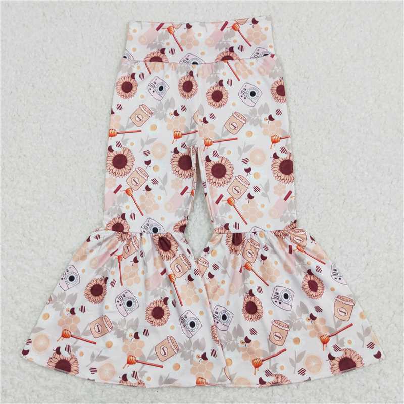 P0262  Baby Girls Sunflowers Ruffle High Waist Bell Pants