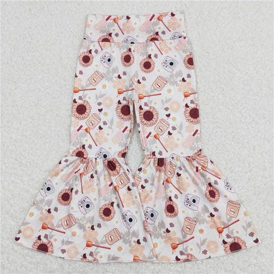 P0262  Baby Girls Sunflowers Ruffle High Waist Bell Pants