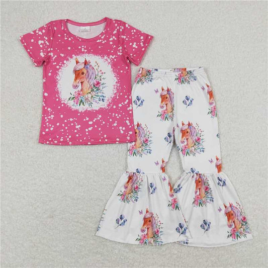 GSPO1340 Flower Pony Rose Pink Short Sleeve Pants Set
