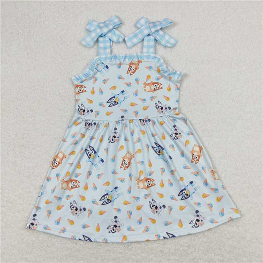 GSD0866  Baby Girls Straps Dogs Sibling Sister Summer Clothes Sets