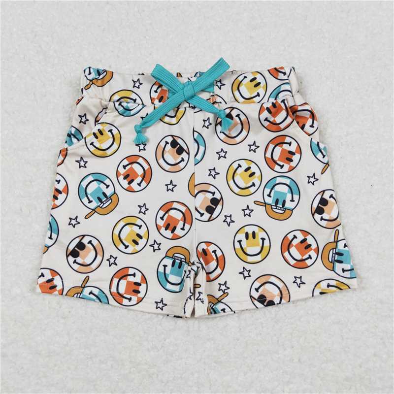 SS0192 Smiley face star beige shorts
