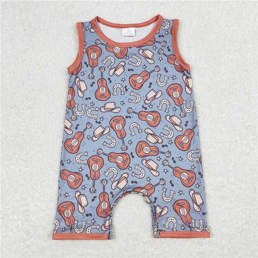 SR0750 Baby Infant Boys Western Guita Sleeveless Rompers
