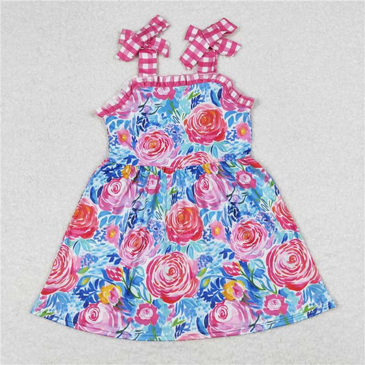 GSD0895RTS NO MOQ Baby Girls Summer Dress  Baby Girls Pink Flowers Straps Sibling Summer Dresses Rompers Clothes Sets