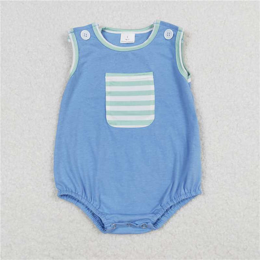 SR1011 Baby Infant Boys Blue Checkered Constructions Rompers