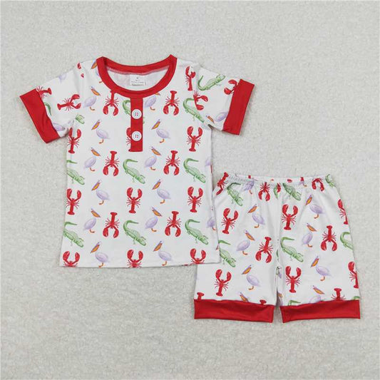 BSSO0643 Baby Boys Red Crawfish Shirt Shorts Pajamas Clothes Sets