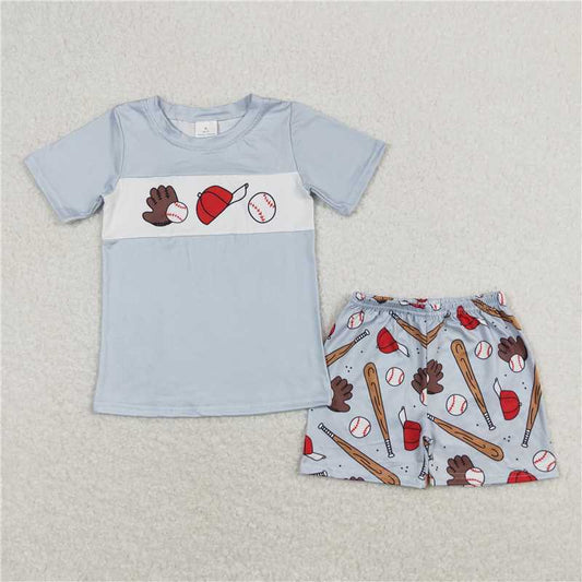 BSSO0705 Baby Boys Blue Baseball Shirt Top Shorts Outfits Clothes Sets