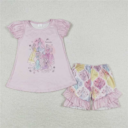Baby Girls Dogs Flowers Flutter Sleeve Tunic Top Ruffle Shorts Clothes Sets