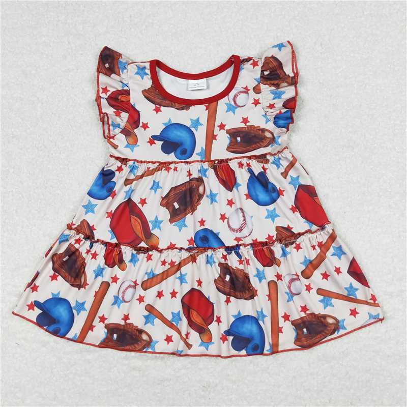 GT0493  Flutter sleeves baseball stars baby girls shirt