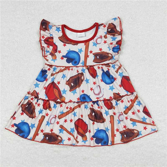 GT0493  Flutter sleeves baseball stars baby girls shirt