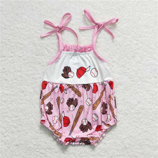 SR1234  Baby Girls Baseball Straps Pink Summer Spring Rompers
