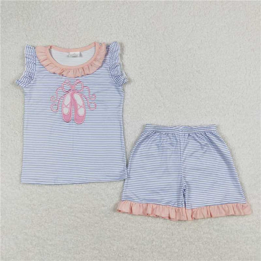 GSSO0574Dance shoes stripe shirt shorts girls summer outfits