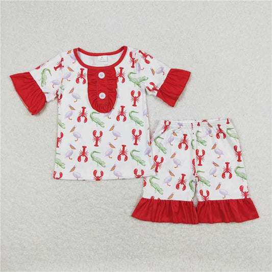 GSSO0689Short sleeves crawfish crocodile girls summer pajamas