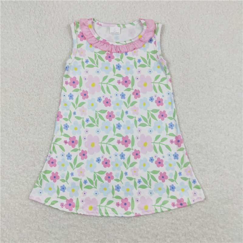 GSD0893 White sleeveless dress with pink floral lace