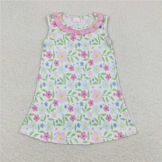 GSD0893 White sleeveless dress with pink floral lace