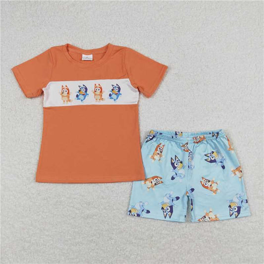 BSSO0668 Baby Boys Dogs Short Sleeve Tee Shirt Summer Shorts Outfits Clothes Sets