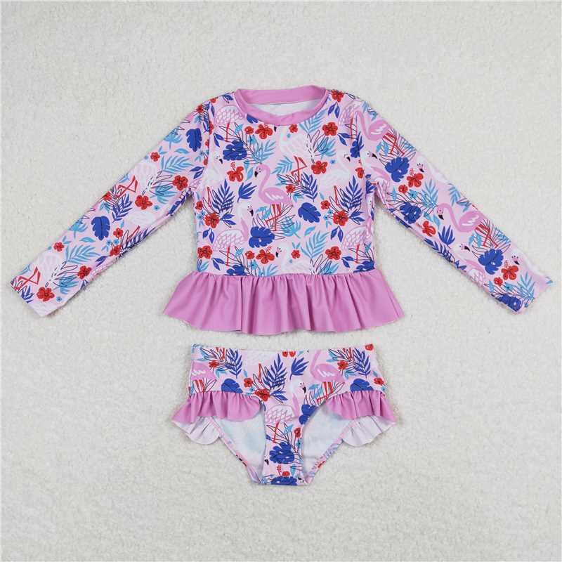 Baby Girls Blue Sailboat Long Sleeve One-Piece Swimsuit for Infants