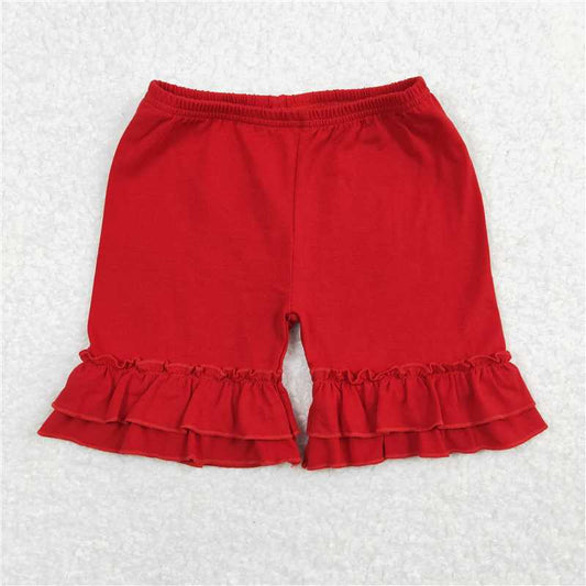 SS0184  Baby Girls Summer Red Cotton Double Ruffle Shorts