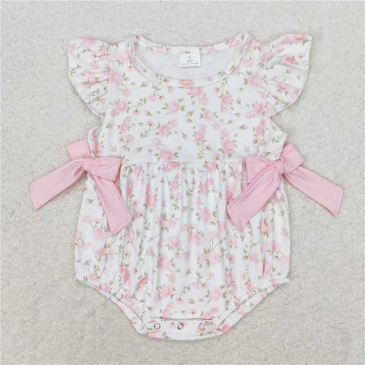 SR1765 RTS NO MOQ Baby Girls Summer Rompers Baby Infant Girls Light Pink Flowers Bows Rompers