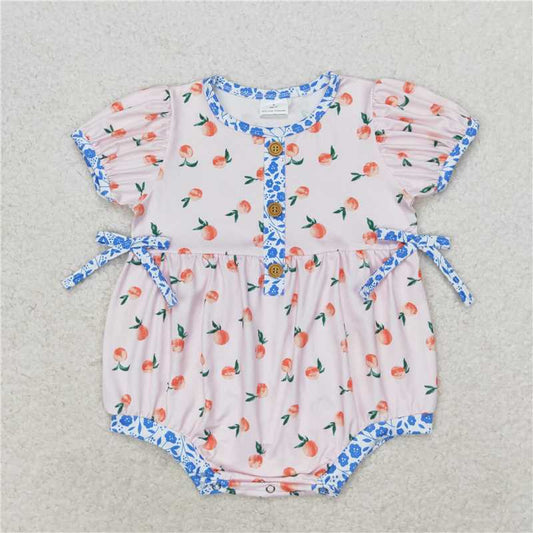 SR1425  Baby Infant Girls Small Peaches Short Sleeve Rompers