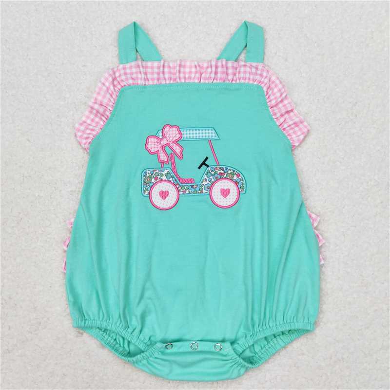 SR1223  Baby Infant Girls Golf Straps Ruffle Floral Summer Rompers