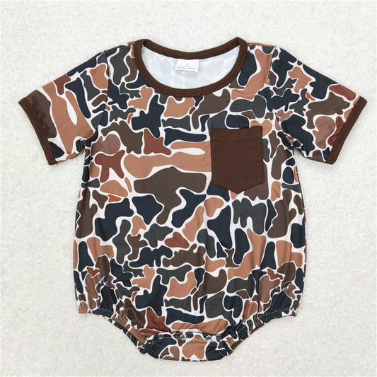 SR1580 Baby Boys Summer Brown Camo Pocket Rompers