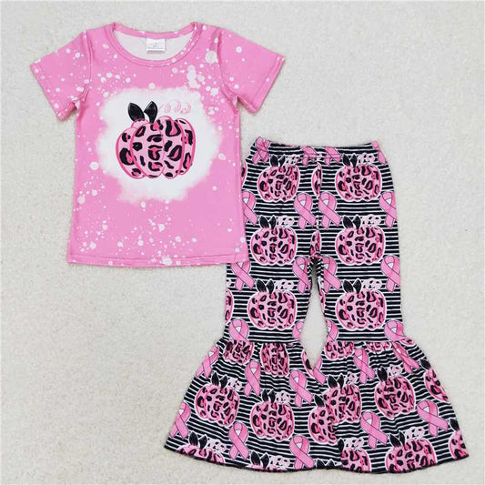 GSPO1592 Rose red leopard print pumpkin short-sleeved striped trousers suit