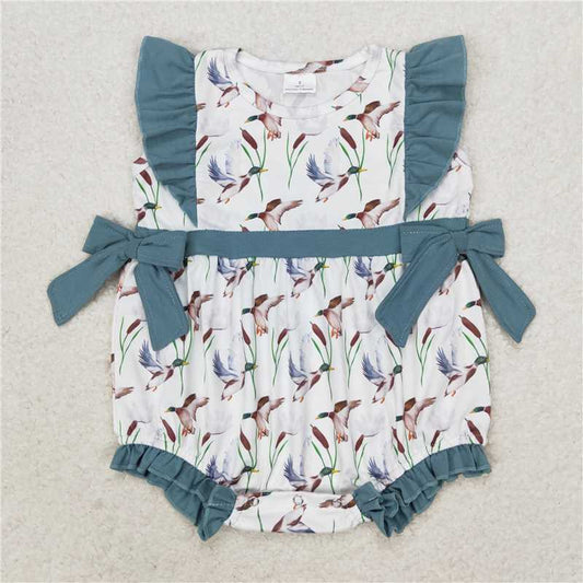 SR1140  Baby Infant Girls Flying Ducks Flutter Sleeve Rompers