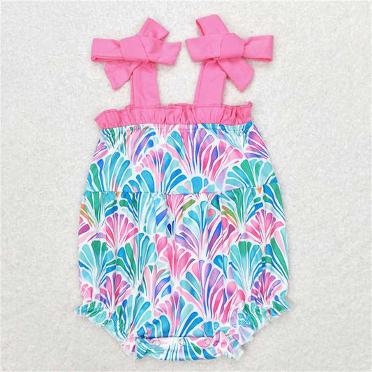 SR1555  Baby Girls Straps Colorful Seashells Summer Ruffle Rompers