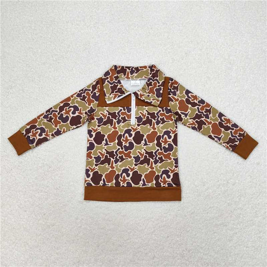 BT0712  Baby Boys Brown Grey Camo Zip Pullovers Tops