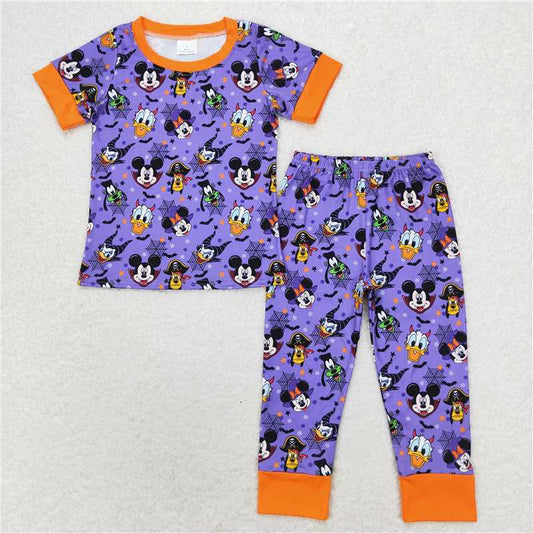 BSPO0434 Baby Boys Halloween Cartoon Purple Top Pants Pajamas Clothes Sets