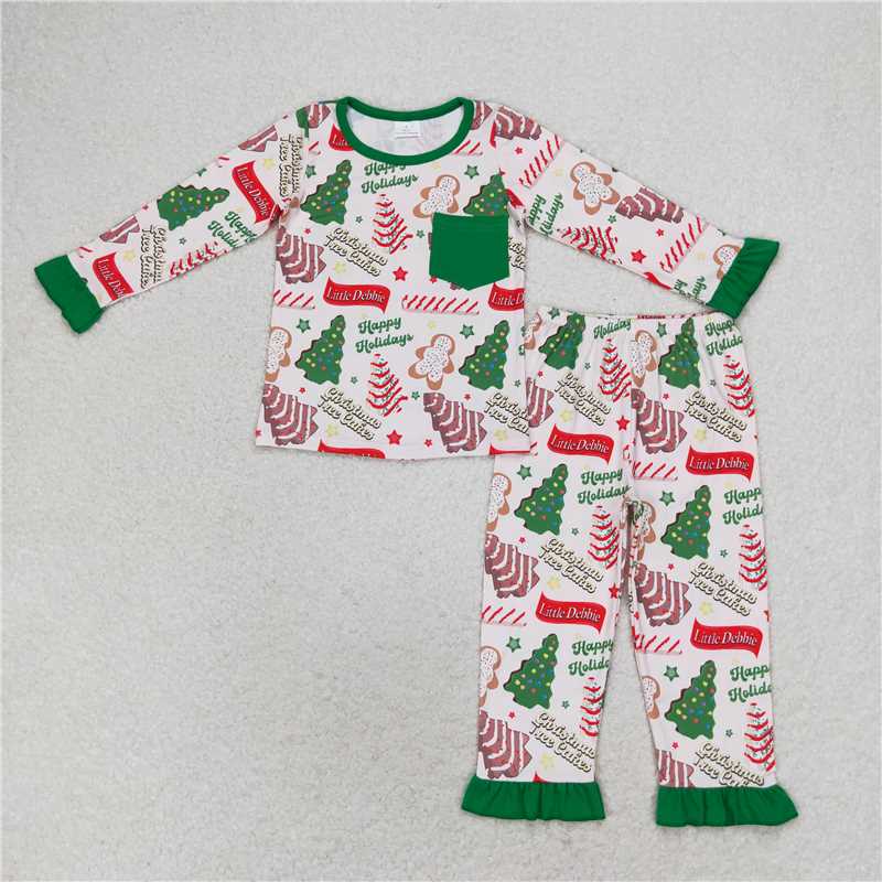 12.10 RTS NO MOQ （In stock）GLP1229 Baby Girls Christmas Season Tree Pocket Shirt Pants Pajamas Clothes Sets