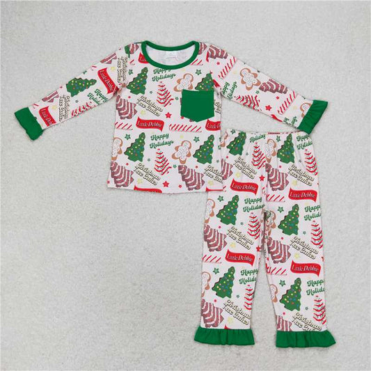 12.10 RTS NO MOQ （In stock）GLP1229 Baby Girls Christmas Season Tree Pocket Shirt Pants Pajamas Clothes Sets