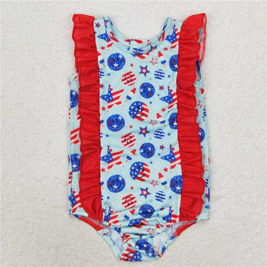 S0433  Baby Girls Boys 4th Of July Smile Sibling Trunks Swimsuits