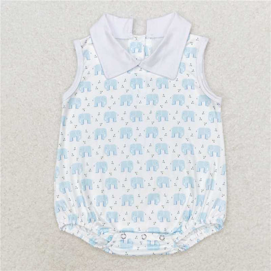 SR1824  Baby Infant Boys Blue Elephant Sleeveless Rompers