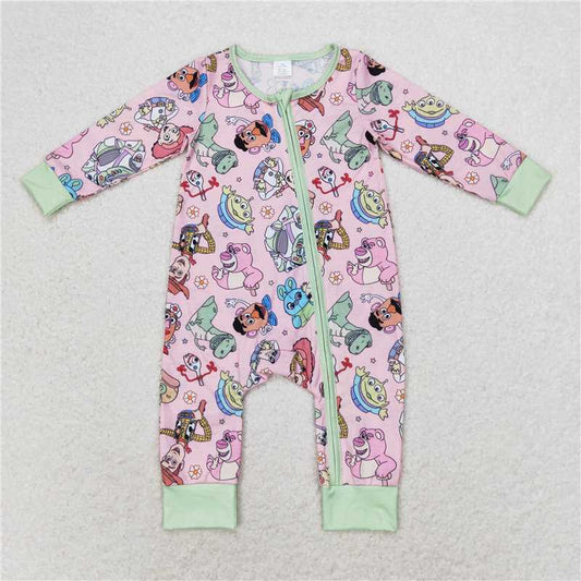 RTS LR0970 Modal cartoon Toy Story pink and green zipper long-sleeved jumpsuit