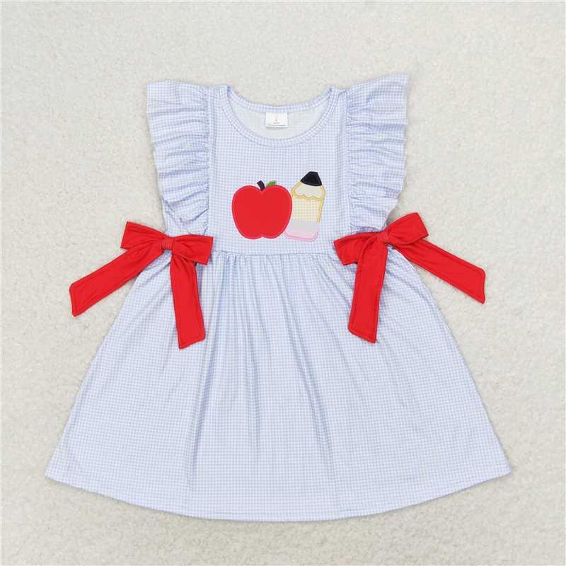 12.27 RTS NO MOQ （In stock）GSD1143 Baby Girls Pencil Back To School Bows Knee Length Dresses