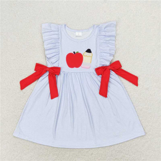 12.27 RTS NO MOQ （In stock）GSD1143 Baby Girls Pencil Back To School Bows Knee Length Dresses