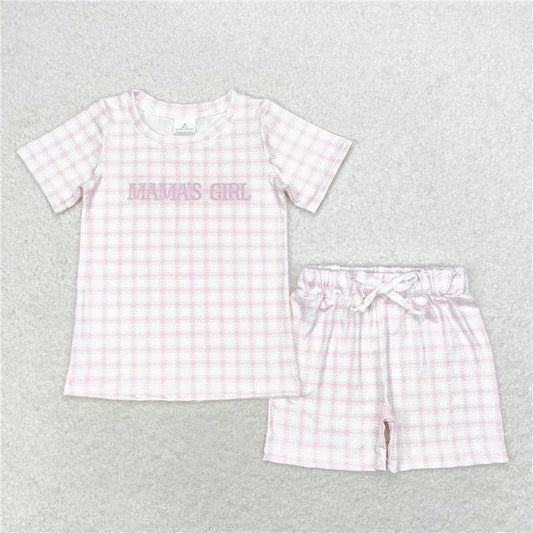 GSSO1236Short sleeves pink plaid mama's girl kids summer clothes