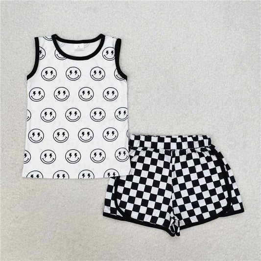 BSSO0972 Baby Boys Black Smile Sleeveless Top Shorts Clothes Sets